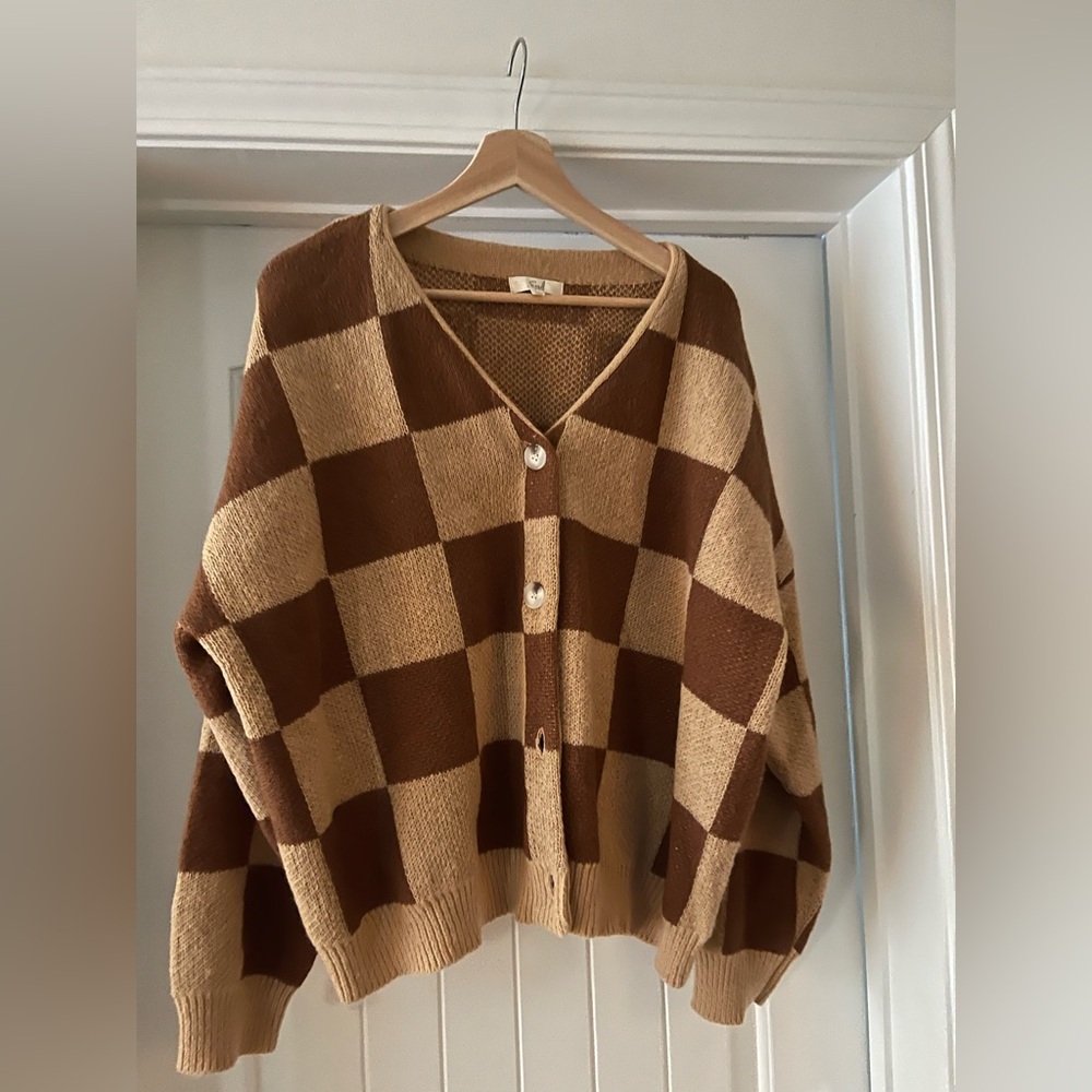 Easel Brown and Tan Plaid Women's Cardigan